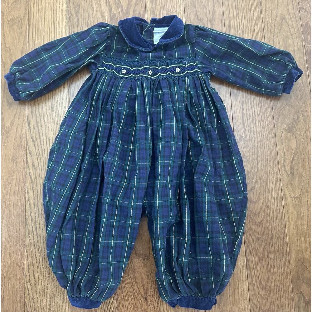 Vintage Carters Tartan Smocked Embroidered Romper Holiday‎ Outfit Baby 6/9 Month